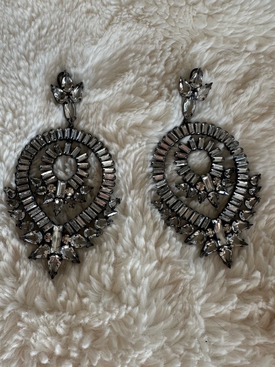 Zara Crystal Chandelier Oversize Drop Earrings Black & Silver-Tone - Picture 2 of 5